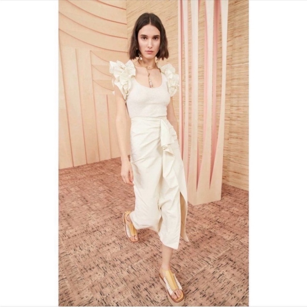Ulla Johnson Isabella Ruffled Midi Dress in Ivory Melange Beige Size: XS